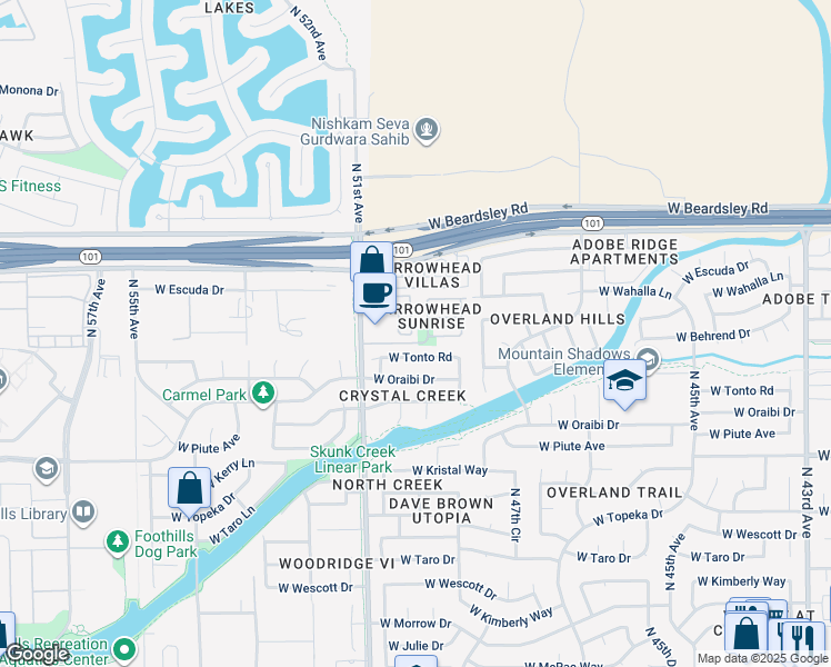 map of restaurants, bars, coffee shops, grocery stores, and more near 19806 North 49th Drive in Glendale