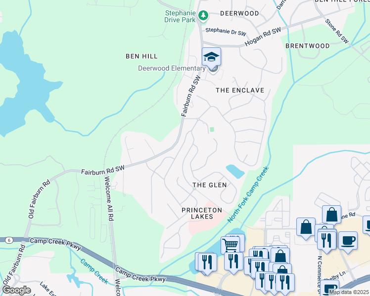 map of restaurants, bars, coffee shops, grocery stores, and more near 3218 Saville Street Southwest in Atlanta