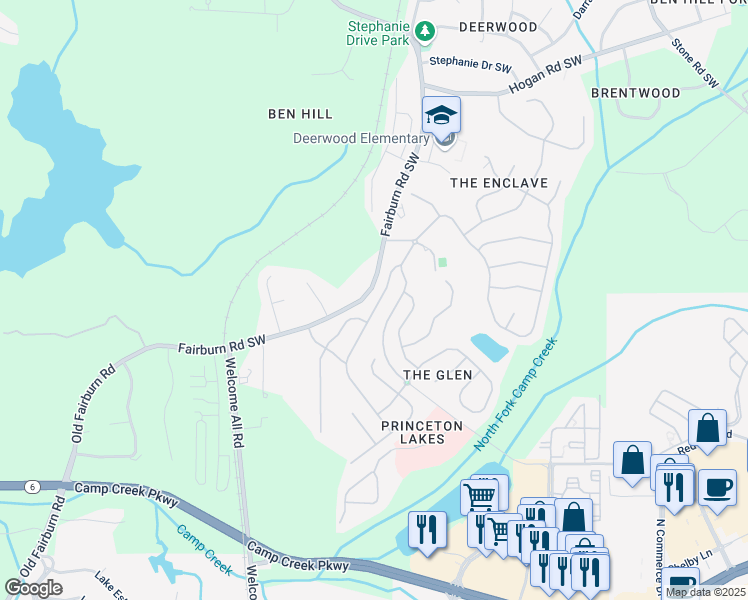map of restaurants, bars, coffee shops, grocery stores, and more near 3216 Saville Street Southwest in Atlanta