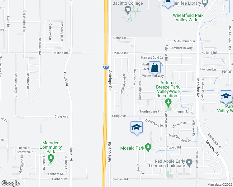 map of restaurants, bars, coffee shops, grocery stores, and more near 31348 Hallwood Court in Menifee