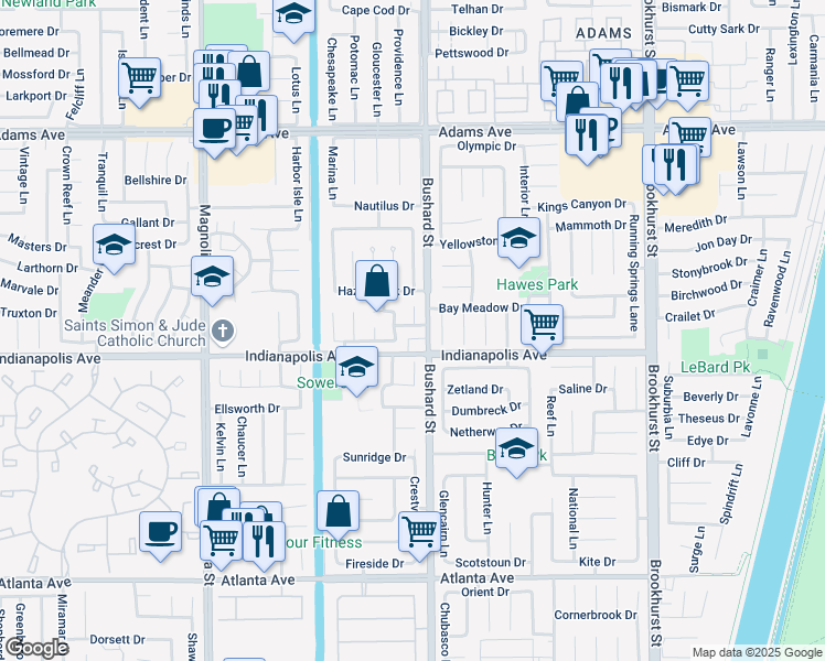 map of restaurants, bars, coffee shops, grocery stores, and more near 9442 Coastland Drive in Huntington Beach
