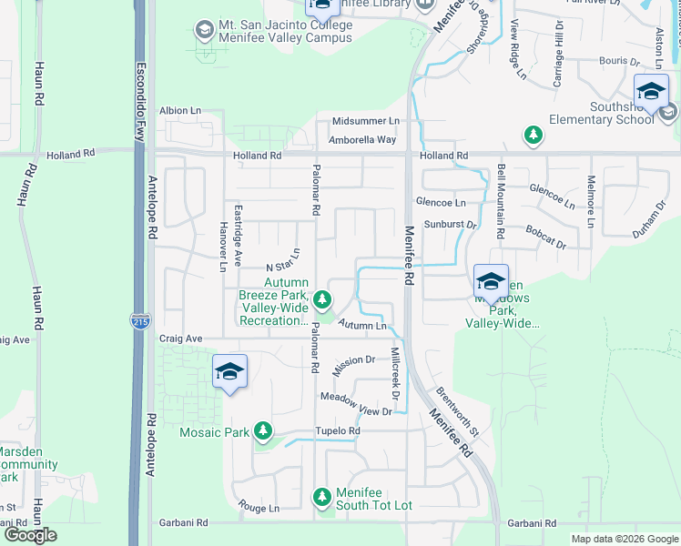 map of restaurants, bars, coffee shops, grocery stores, and more near 28560 Sunridge Court in Menifee