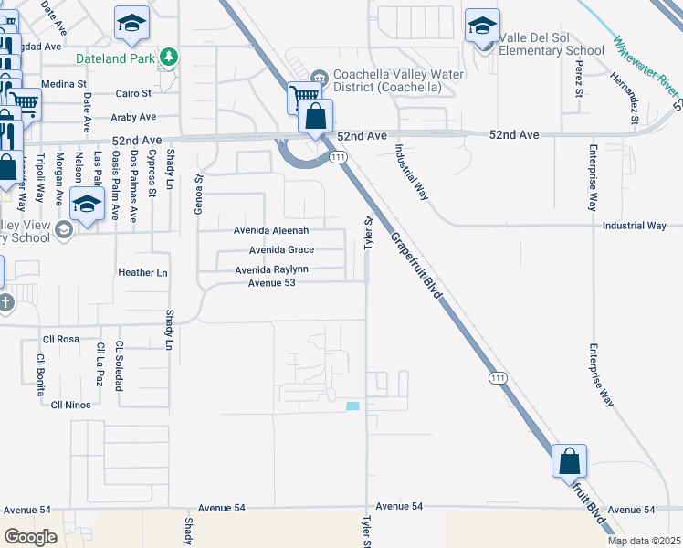 map of restaurants, bars, coffee shops, grocery stores, and more near 85953 Avenida Raylynn in Coachella