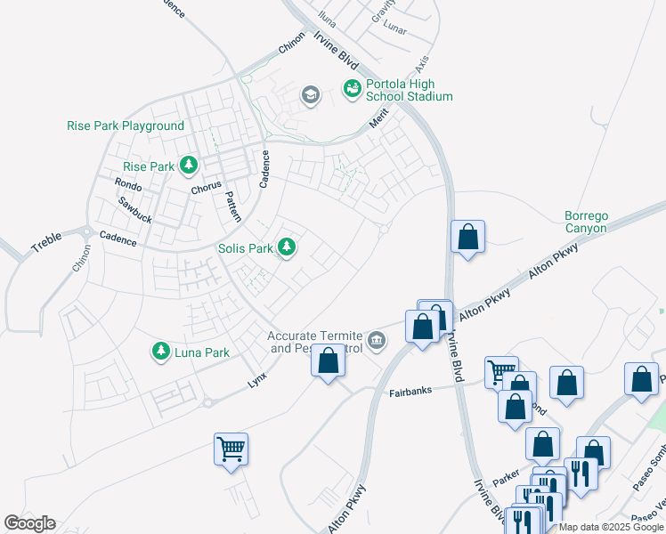 map of restaurants, bars, coffee shops, grocery stores, and more near 210 Abacus in Irvine