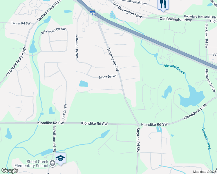map of restaurants, bars, coffee shops, grocery stores, and more near 1001 Marie Hill Court Southwest in Conyers
