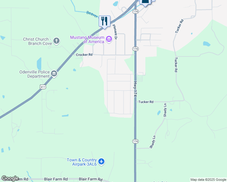 map of restaurants, bars, coffee shops, grocery stores, and more near 115 Cottage Lane in Odenville