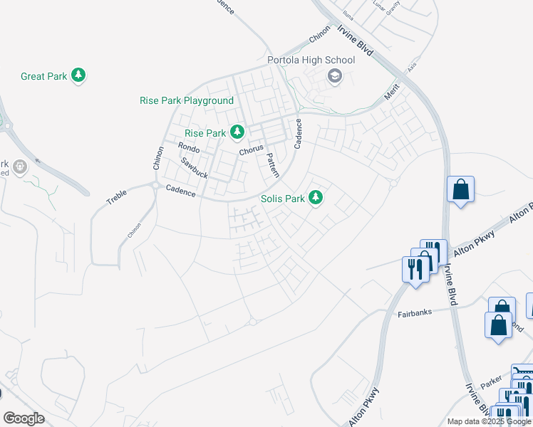 map of restaurants, bars, coffee shops, grocery stores, and more near North 2nd Street in Irvine
