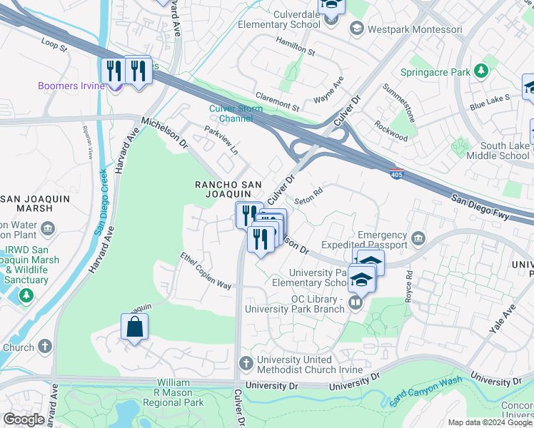 map of restaurants, bars, coffee shops, grocery stores, and more near 1 Hopkins Street in Irvine