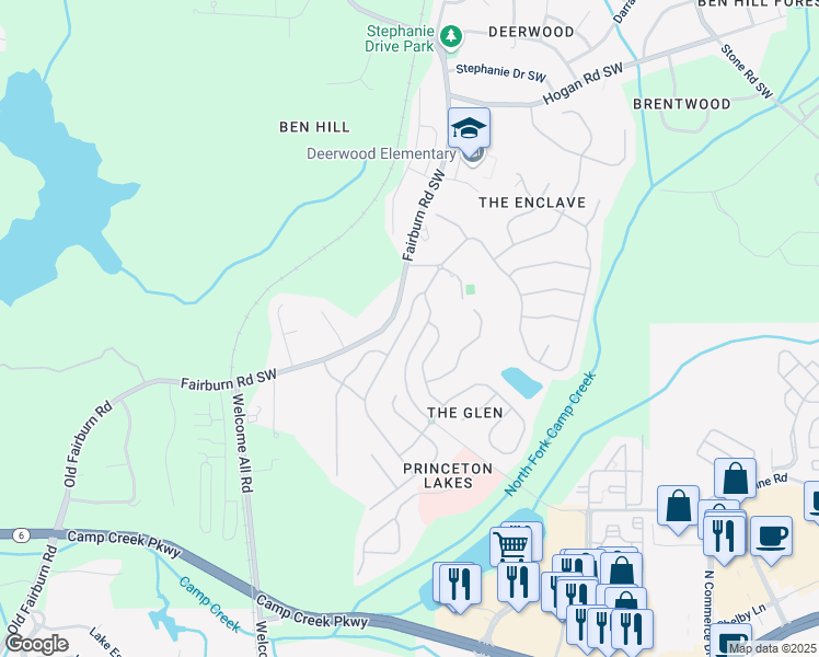 map of restaurants, bars, coffee shops, grocery stores, and more near 3218 Saville Street Southwest in Atlanta