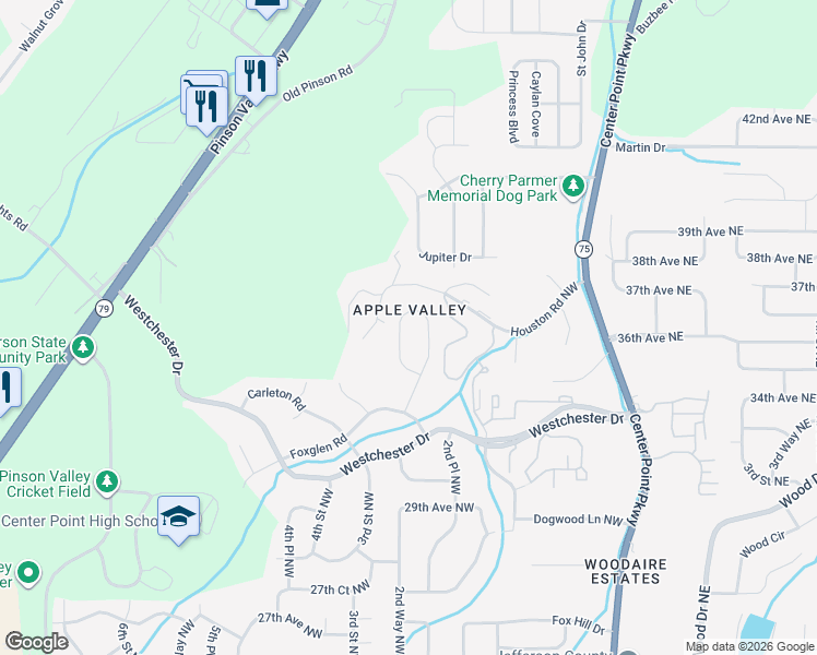 map of restaurants, bars, coffee shops, grocery stores, and more near 3040 Apple Valley Lane in Birmingham