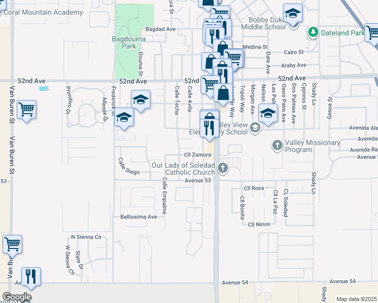 map of restaurants, bars, coffee shops, grocery stores, and more near 84869 Calle Lya in Coachella