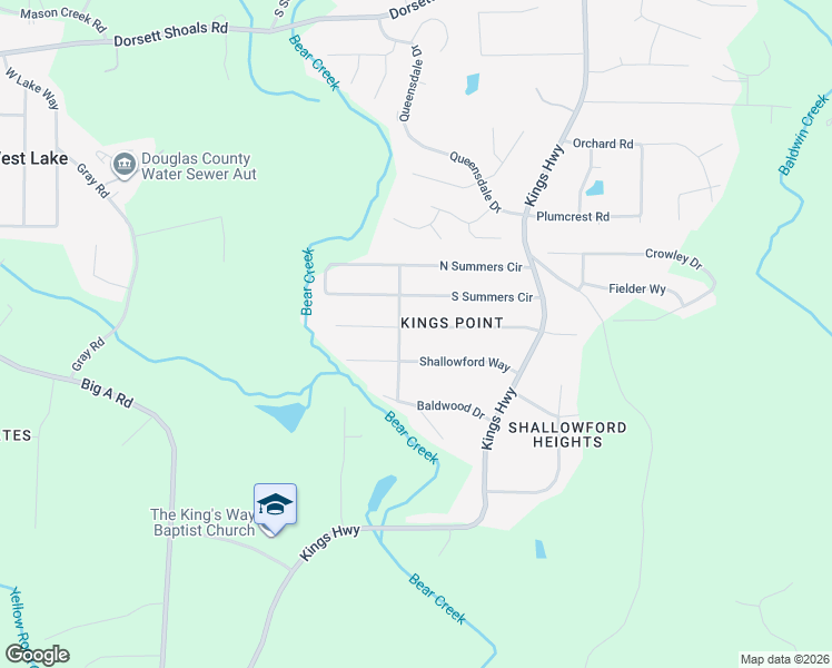 map of restaurants, bars, coffee shops, grocery stores, and more near 6289 Shallow Creek Lane in Douglasville
