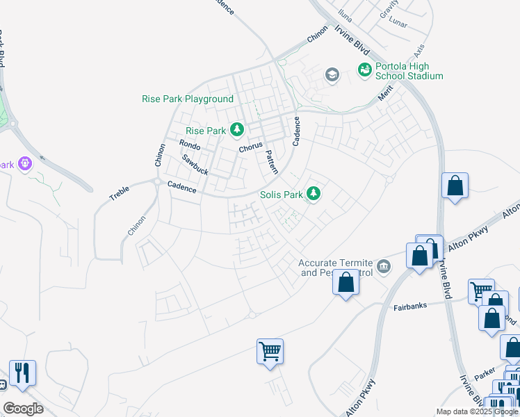 map of restaurants, bars, coffee shops, grocery stores, and more near North 2nd Street in Irvine