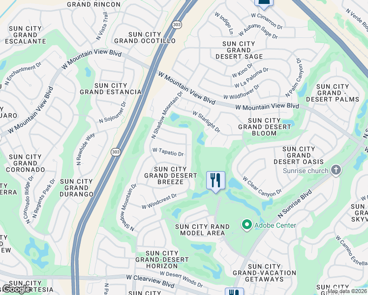 map of restaurants, bars, coffee shops, grocery stores, and more near 16203 West Talara Way in Surprise