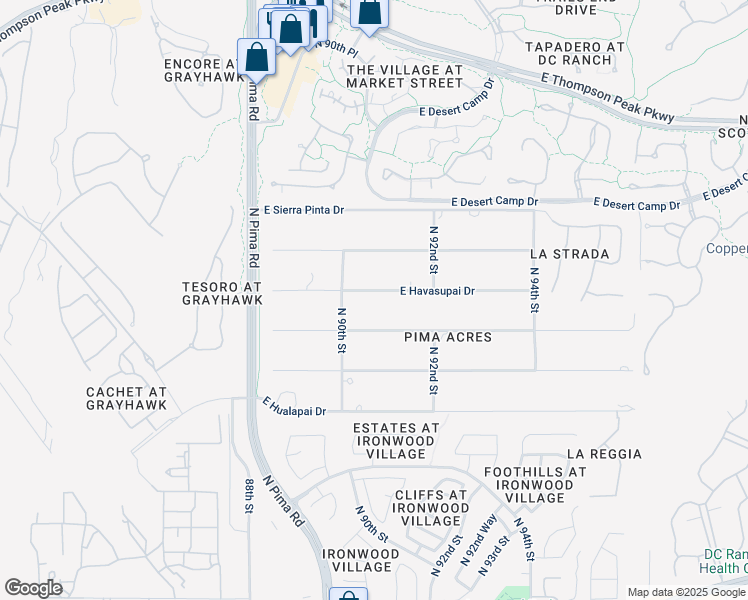 map of restaurants, bars, coffee shops, grocery stores, and more near 9021 East Havasupai Drive in Scottsdale