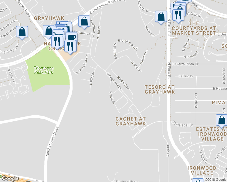map of restaurants, bars, coffee shops, grocery stores, and more near 8422 East Havasupai Drive in Scottsdale