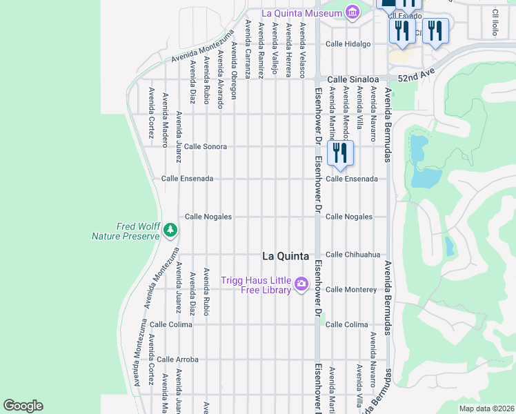 map of restaurants, bars, coffee shops, grocery stores, and more near 52685 Avenue Ramirez in La Quinta