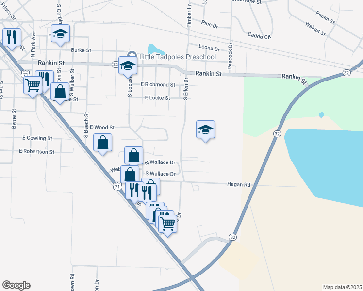 map of restaurants, bars, coffee shops, grocery stores, and more near 600 South Ellen Drive in Ashdown