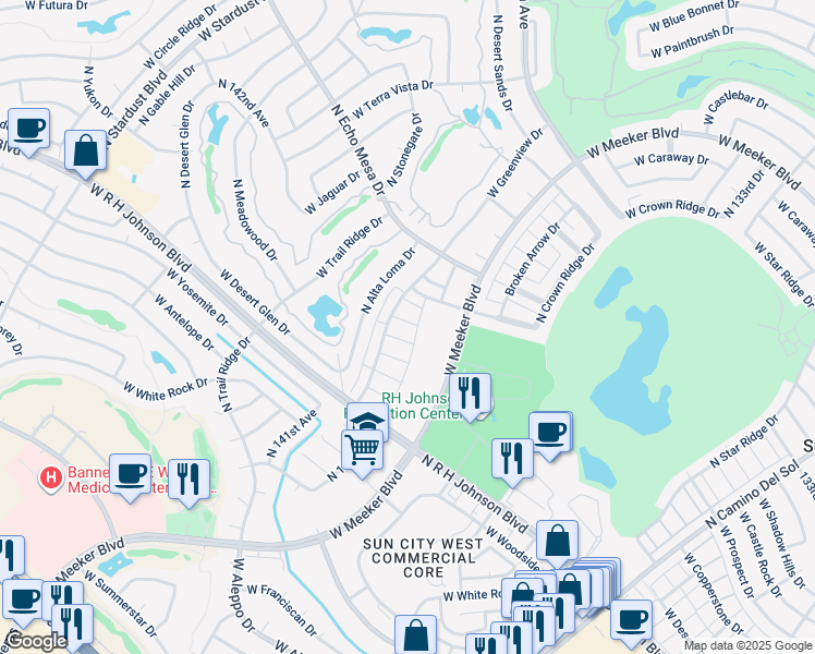 map of restaurants, bars, coffee shops, grocery stores, and more near 20021 North Greenview Drive in Sun City West