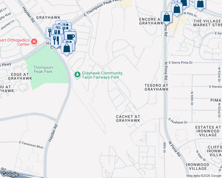 map of restaurants, bars, coffee shops, grocery stores, and more near 8422 East Havasupai Drive in Scottsdale