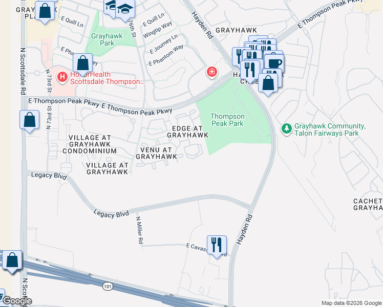 map of restaurants, bars, coffee shops, grocery stores, and more near 20100 North 78th Place in Scottsdale
