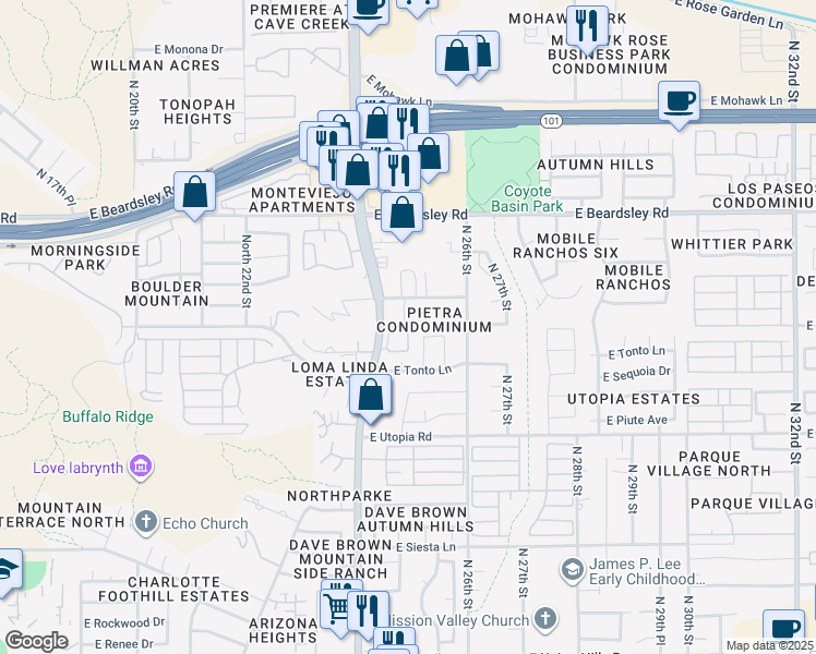 map of restaurants, bars, coffee shops, grocery stores, and more near 1802 W Maryland Ave in Phoenix