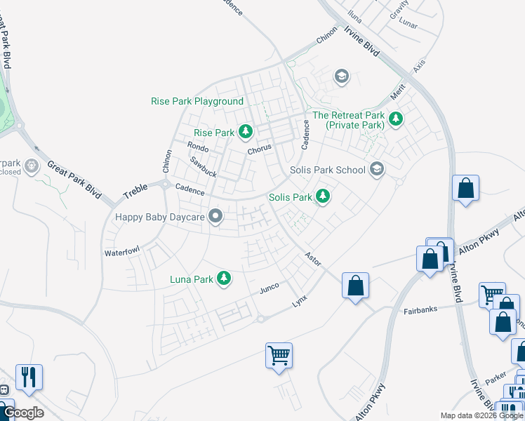 map of restaurants, bars, coffee shops, grocery stores, and more near North 2nd Street in Irvine