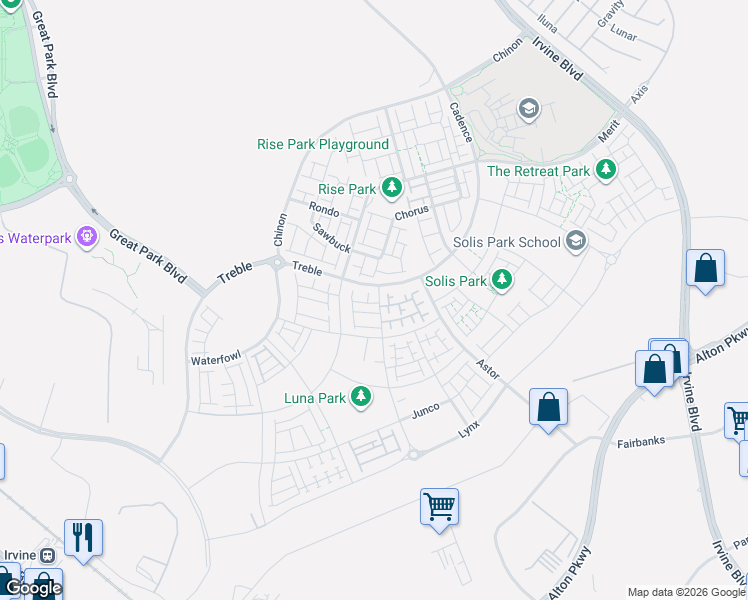 map of restaurants, bars, coffee shops, grocery stores, and more near North 2nd Street in Irvine