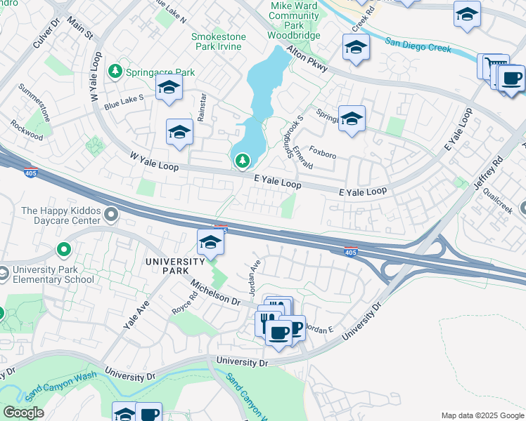 map of restaurants, bars, coffee shops, grocery stores, and more near 27 Wintermist in Irvine
