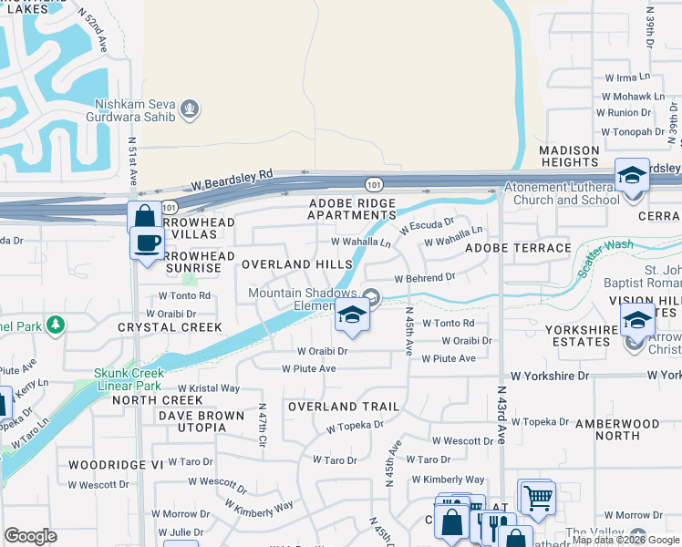 map of restaurants, bars, coffee shops, grocery stores, and more near 19810 North 46th Avenue in Glendale