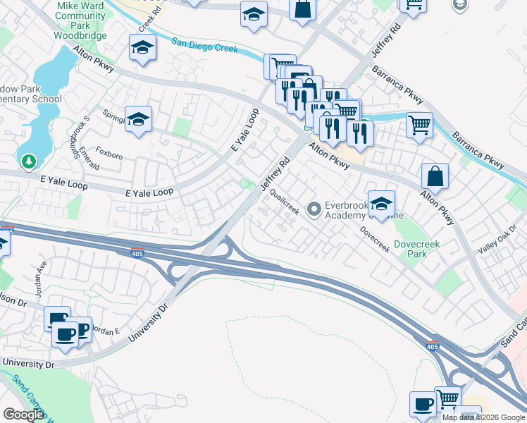 map of restaurants, bars, coffee shops, grocery stores, and more near 229 Saint Vincent in Irvine