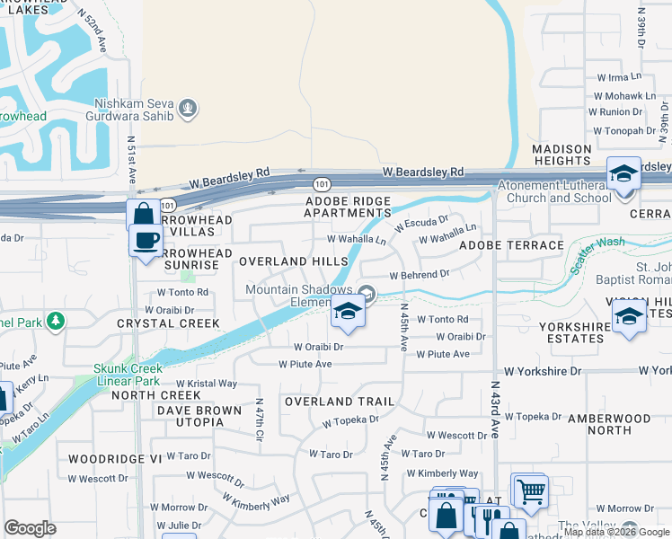 map of restaurants, bars, coffee shops, grocery stores, and more near 19810 North 46th Avenue in Glendale