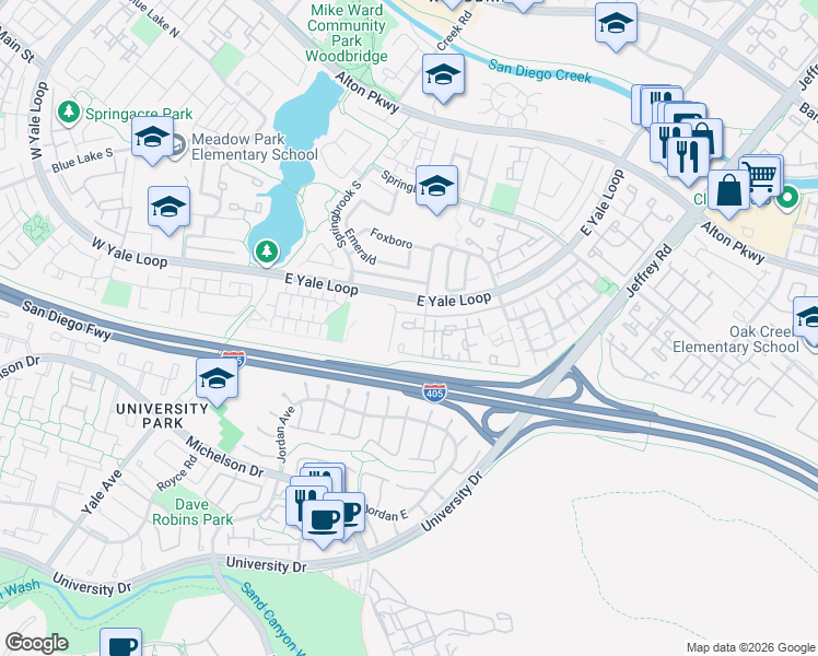 map of restaurants, bars, coffee shops, grocery stores, and more near 15 Greenmoor in Irvine