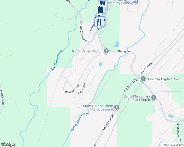 map of restaurants, bars, coffee shops, grocery stores, and more near 815 Clover Street in Odenville