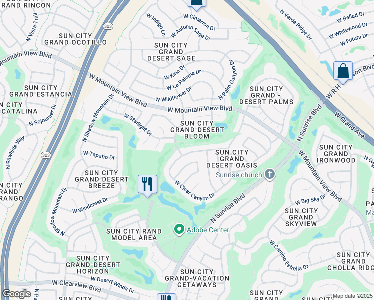 map of restaurants, bars, coffee shops, grocery stores, and more near 15848 West Grand Point Drive in Surprise