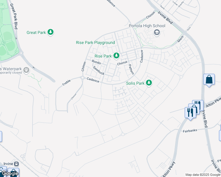 map of restaurants, bars, coffee shops, grocery stores, and more near 109 Junco in Irvine