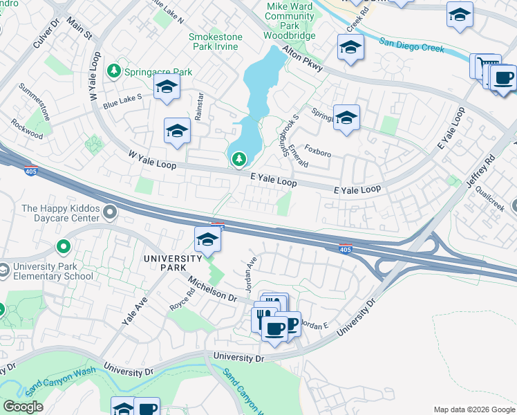 map of restaurants, bars, coffee shops, grocery stores, and more near 45 Wintermist in Irvine