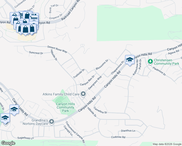 map of restaurants, bars, coffee shops, grocery stores, and more near 34289 Blossoms Drive in Lake Elsinore