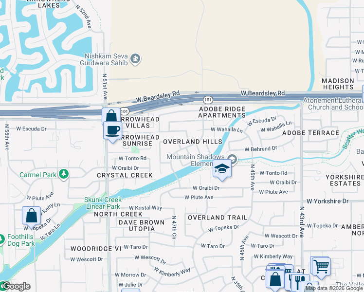 map of restaurants, bars, coffee shops, grocery stores, and more near 4724 West Havasupai Drive in Glendale
