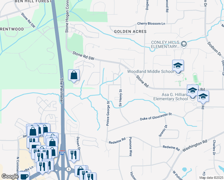 map of restaurants, bars, coffee shops, grocery stores, and more near 3306 Prince George Street in East Point
