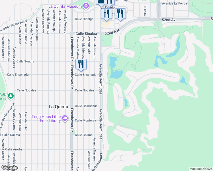 map of restaurants, bars, coffee shops, grocery stores, and more near 52700 Del Gato Drive in La Quinta