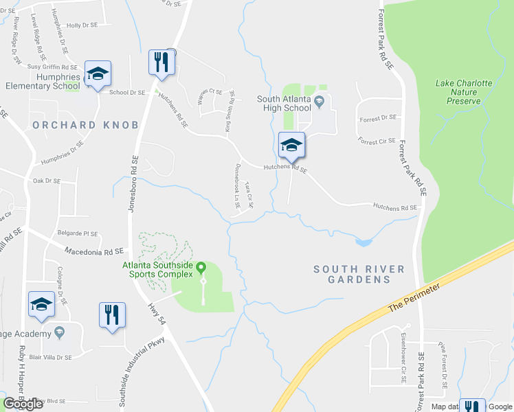 map of restaurants, bars, coffee shops, grocery stores, and more near 715 Tara Circle Southeast in Atlanta