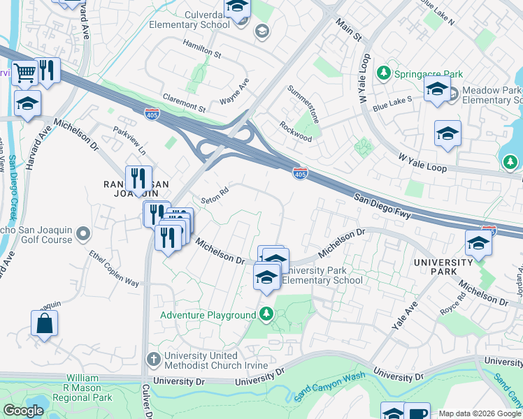 map of restaurants, bars, coffee shops, grocery stores, and more near 19 Palmento Way in Irvine