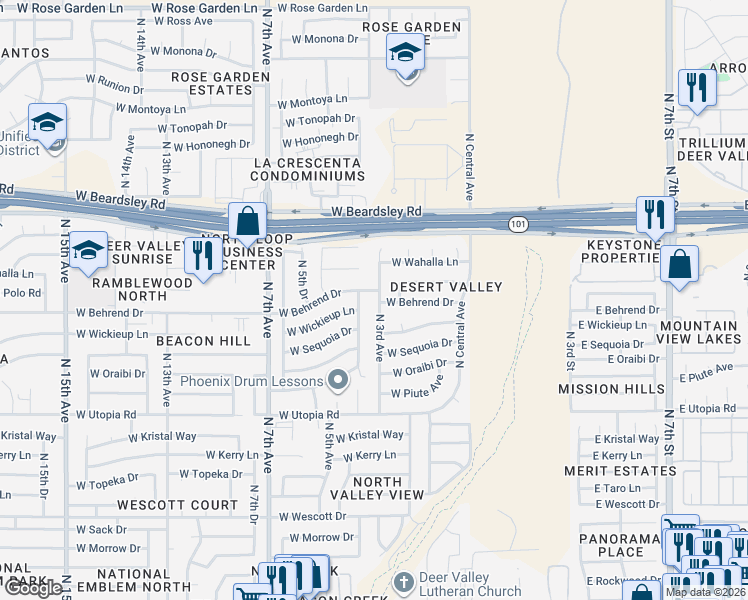 map of restaurants, bars, coffee shops, grocery stores, and more near 19802 North 3rd Avenue in Phoenix