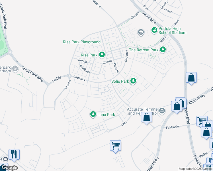 map of restaurants, bars, coffee shops, grocery stores, and more near 363 Proctor in Irvine