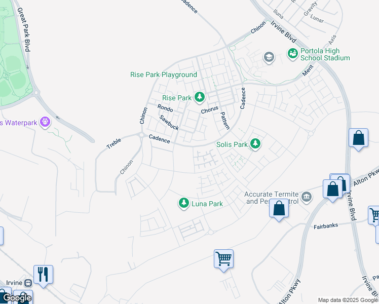 map of restaurants, bars, coffee shops, grocery stores, and more near 109 Junco in Irvine