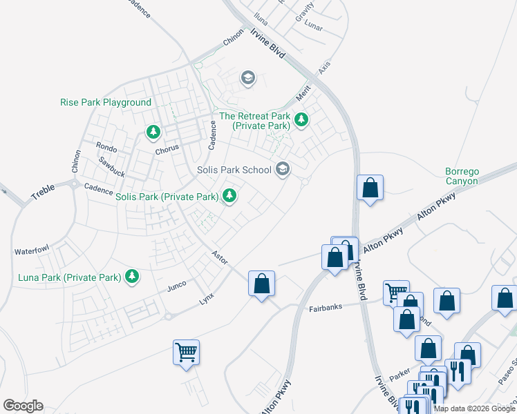 map of restaurants, bars, coffee shops, grocery stores, and more near 8510-8798 Perimeter Road in Irvine