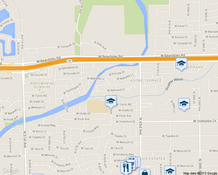 map of restaurants, bars, coffee shops, grocery stores, and more near 19822 North 45th Avenue in Glendale