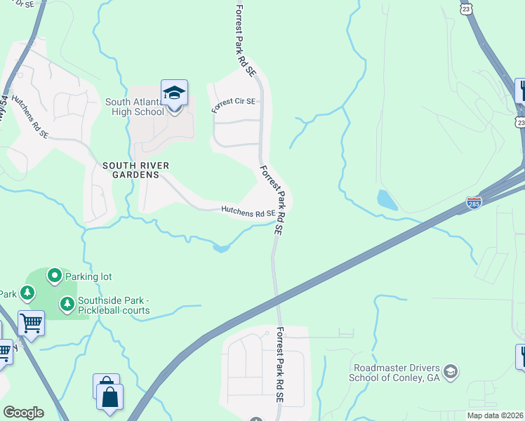 map of restaurants, bars, coffee shops, grocery stores, and more near 988 Hutchens Road Southeast in Atlanta