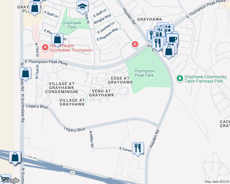 map of restaurants, bars, coffee shops, grocery stores, and more near 19777 North 76th Street in Scottsdale